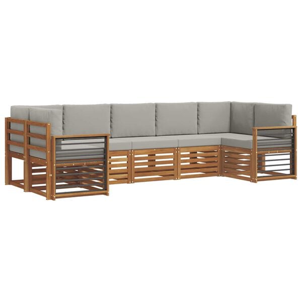 vidaXL Ecksofa Set 7 pcs Nat&uuml;rlich und Hellgrau Massivholz Akazie