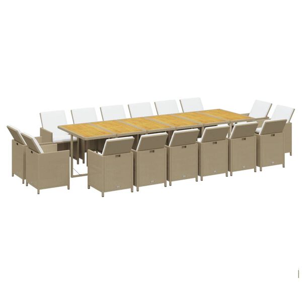 vidaXL 17-tlg. Garten-Essgruppe mit Kissen Poly Rattan Beige