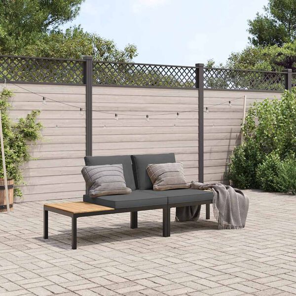 vidaXL 2-tlg. Garten-Sofagarnitur mit Kissen Schwarz Aluminium