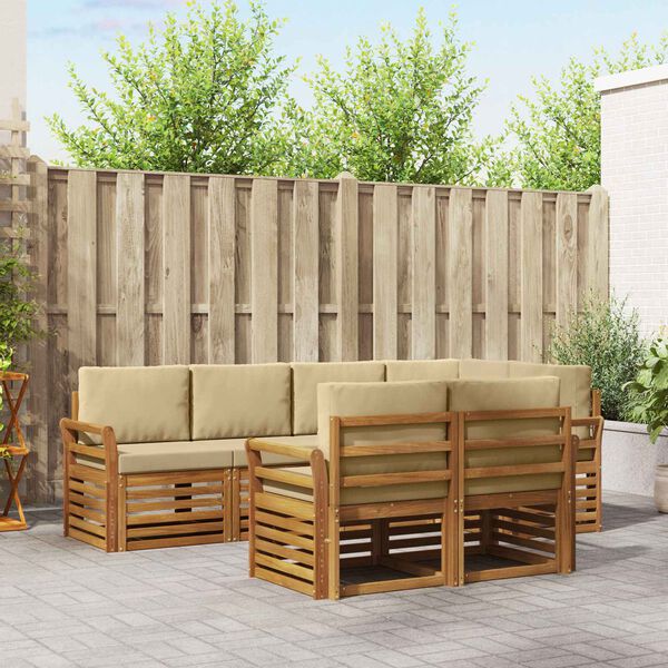 vidaXL Sofagarnituren 7 pcs Natur und Beige Massivholz Akazie