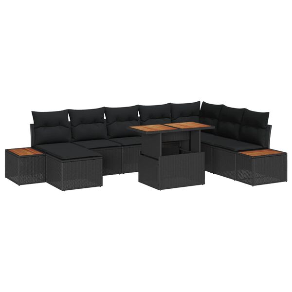 vidaXL Garten-Sofa-Set mit Speicher 9 pcs Schwarz Poly Rattan