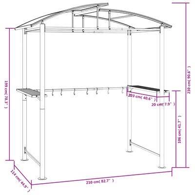 vidaXL Grillpavillon mit Seitenregalen Anthrazit 210x114x230 cm Stahl