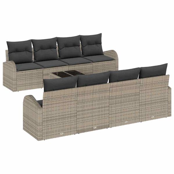vidaXL Gartensofa-set mit Speicher mit Kissen 9 pcs Grau Poly-Rattan
