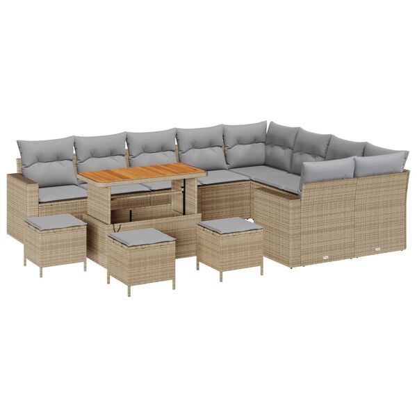 vidaXL Gartensofa-set mit Kissen 14 pcs Beige und Hellgrau Poly-Rattan