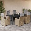 vidaXL 7-tlg. Garten-Essgruppe mit Kissen Beige Poly Rattan