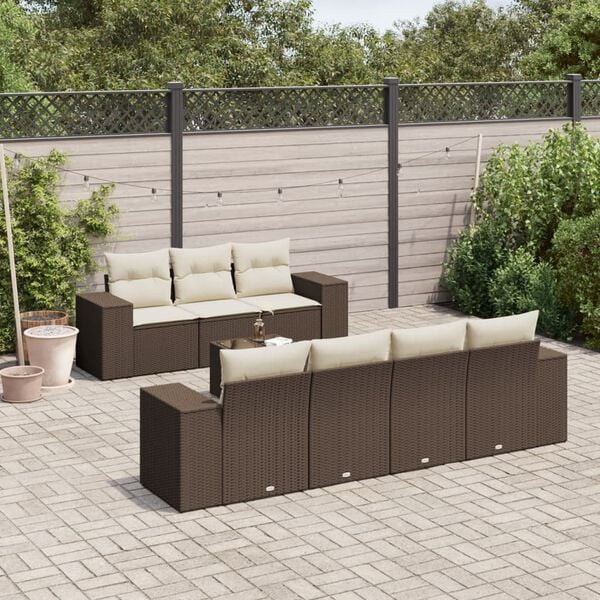 vidaXL 8-tlg. Garten-Sofagarnitur mit Kissen Braun Poly Rattan