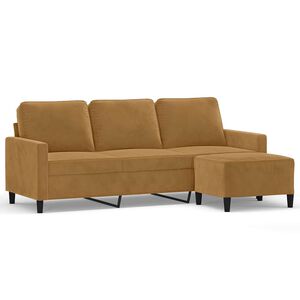 vidaXL 3-Sitzer-Sofa mit Hocker Braun 180 cm Samt