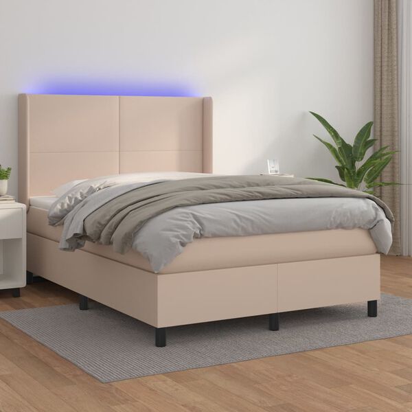 vidaXL Boxspringbett mit Matratze & LED Cappuccino-Braun 140x200cm