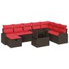 vidaXL Garten-Sofa-Set mit Kissen mit Speicher 9 pcs Braun Poly Rattan