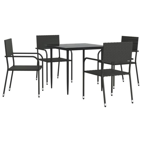 vidaXL 5-tlg. Garten-Essgruppe Schwarz Poly Rattan und Stahl