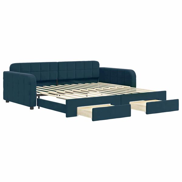 vidaXL Tagesbett Ausziehbar mit Schubladen Blau 100x200 cm Samt