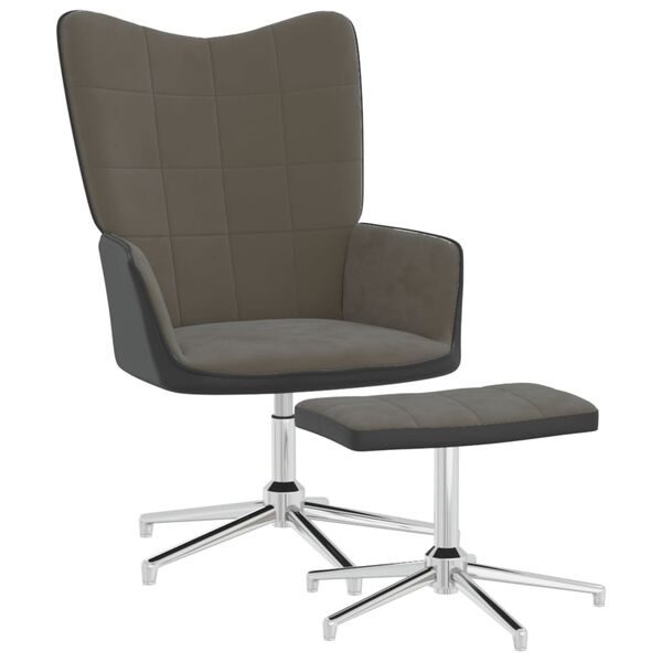 vidaXL Relaxsessel mit Hocker Dunkelgrau Samt und PVC