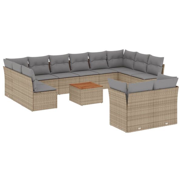 vidaXL 13-tlg. Garten-Sofagarnitur mit Kissen Beige Poly Rattan