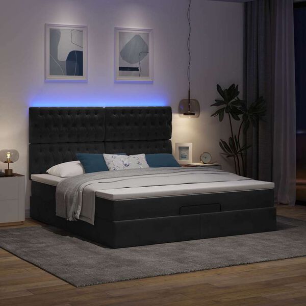 vidaXL Ottoman-Bett mit Matratzen & LEDs Schwarz 160x200 cm Samt