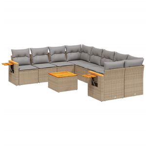 vidaXL 9-tlg. Garten-Sofagarnitur mit Kissen Beige Poly Rattan