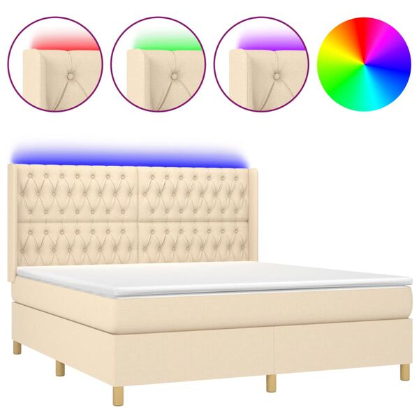 vidaXL Boxspringbett mit Matratze & LED Creme 180x200 cm Stoff