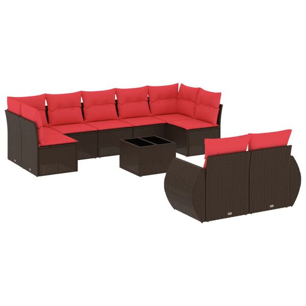 vidaXL 10-teiliges Gartensofa-Set mit Kissen, braun, Polyrattan