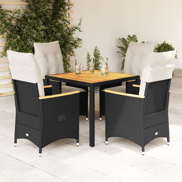 vidaXL 5-tlg. Garten-Essgruppe mit Kissen Schwarz Poly Rattan