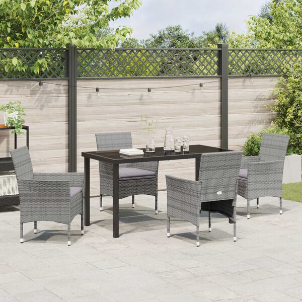 vidaXL Garten Essgruppe mit Kissen 5 pcs Grau Poly-Rattan