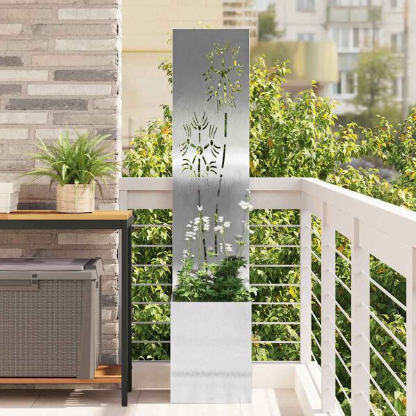 vidaXL Garten Sichtschutz-Leinwand Floral Silber 32 x 150 cm Edelstahl