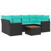 vidaXL 7-teiliges Gartensofa-Set mit Kissen, schwarzes Polyrattan