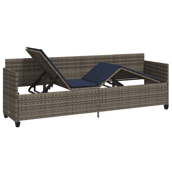 vidaXL Sonnenliege mit Kissen Grau Poly Rattan