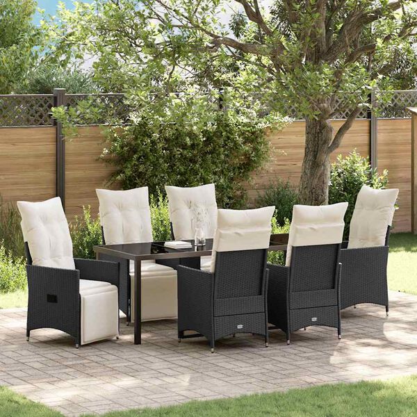 vidaXL Garten Essgruppe mit Kissen 7 pcs Schwarz Poly-Rattan