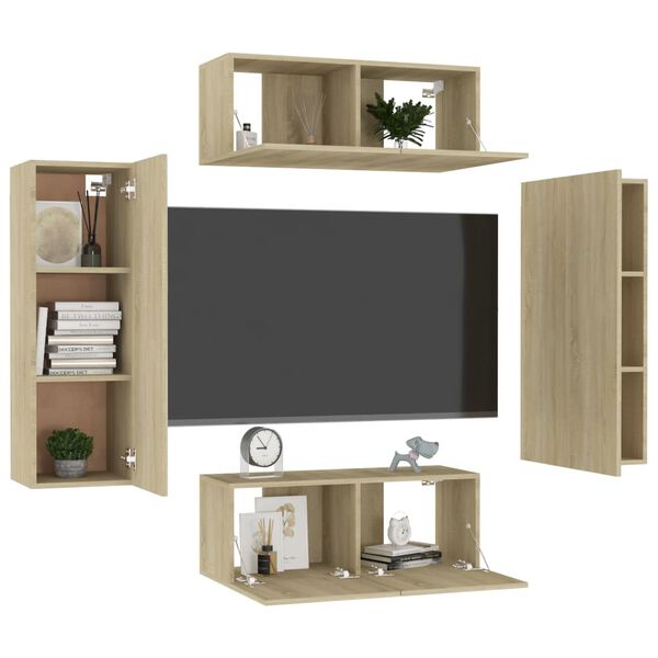 vidaXL 4-tlg. TV-Schrank-Set Sonoma-Eiche Holzwerkstoff