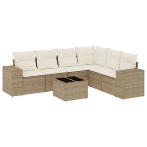 vidaXL 7-tlg. Garten-Sofagarnitur mit Kissen Beige Poly Rattan