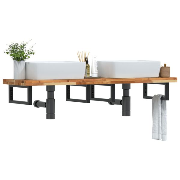 vidaXL Waschbeckenregal Wandmontage Stahl und Akazienholz