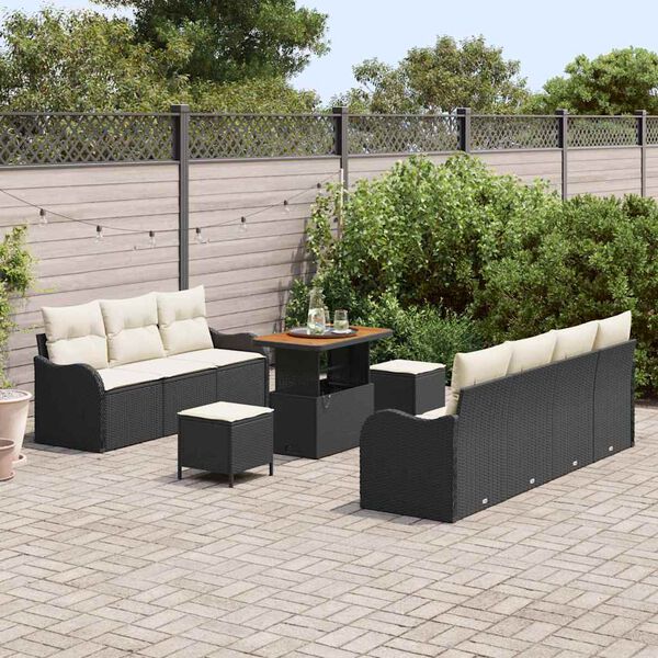 vidaXL Garten-Sofa-Set mit Kissen mit Kissen 10 pcs Schwarz und Creme