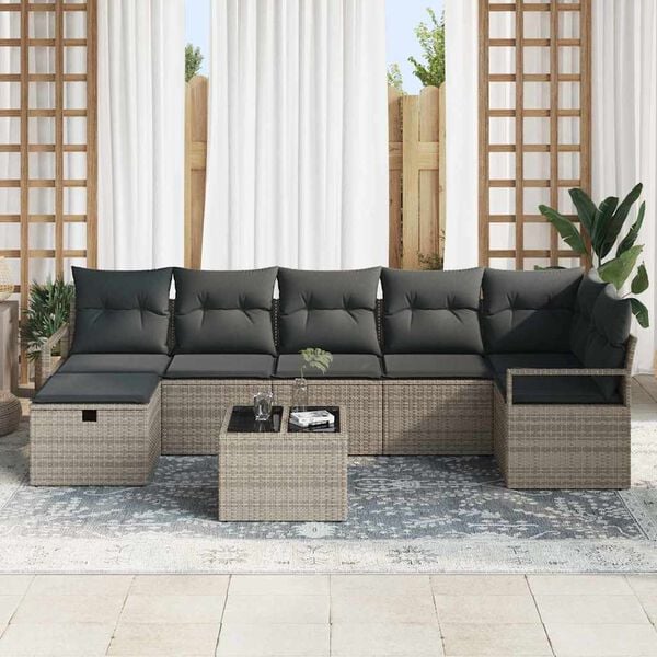 vidaXL Sofa Set mit Kissen mit Speicher 8 pcs Grau Poly-Rattan