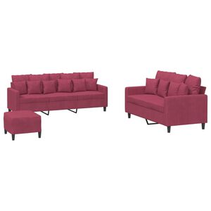 vidaXL 3-tlg. Sofagarnitur mit Kissen Weinrot Samt