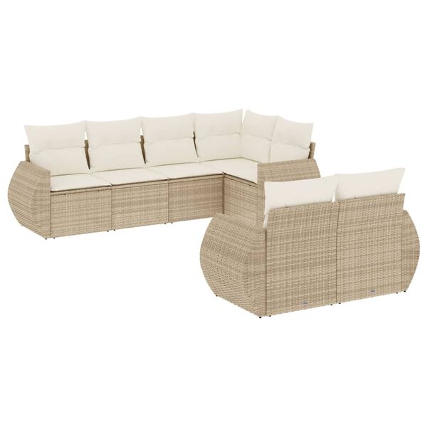 vidaXL 7-tlg. Garten-Sofagarnitur mit Kissen Beige Poly Rattan