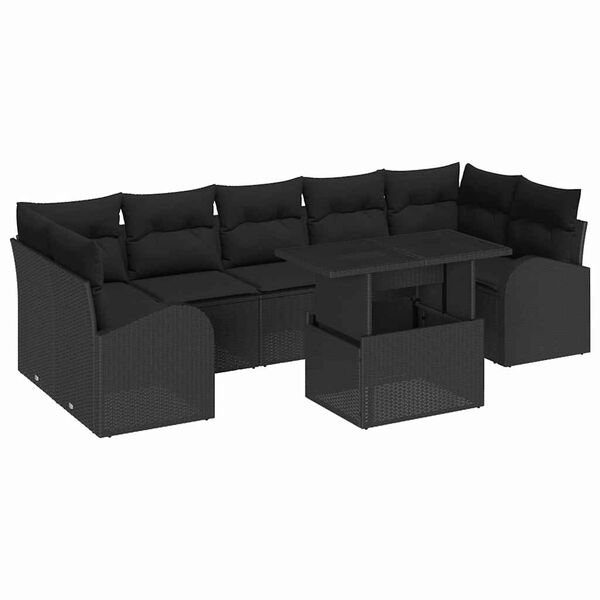 vidaXL Garten-Sofa-Set mit Kissen 8 pcs Schwarz Poly Rattan