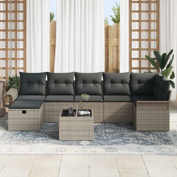 vidaXL Gartensofa-set mit Kissen mit Speicher 8 pcs Grau Poly-Rattan