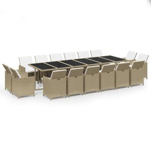 vidaXL 17-tlg. Garten-Essgruppe mit Kissen Poly Rattan Beige