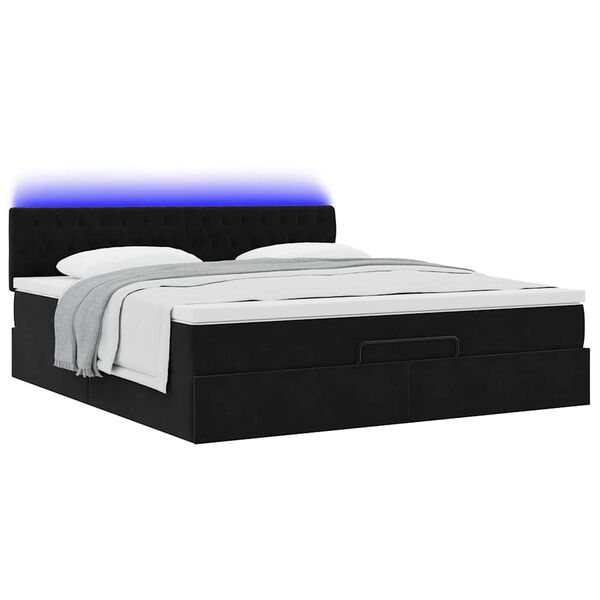 vidaXL Ottoman-Bett mit Matratze & LEDs Schwarz 180x200 cm Samt