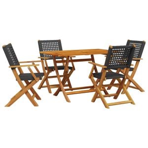 vidaXL 5-tlg. Garten-Essgruppe Schwarz Poly Rattan und Massivholz