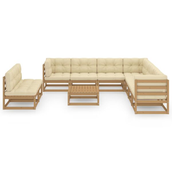 vidaXL 10-tlg. Garten-Lounge-Set mit Kissen Honigbraun Massivholz