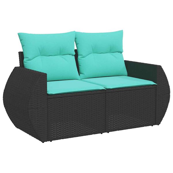 vidaXL 10-teiliges Gartensofa-Set mit Kissen, schwarzes Polyrattan