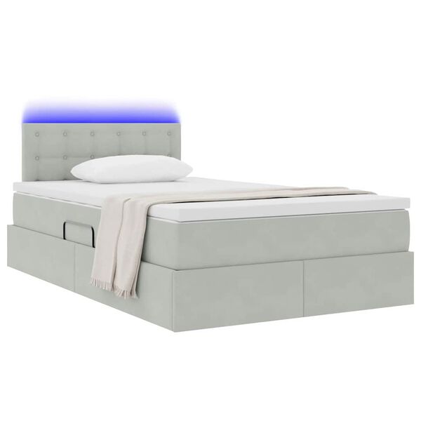 vidaXL Bett mit Stauraum und LED mit LED Hellgrau 120 x 190 cm Samt
