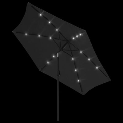 vidaXL Sonnenschirm mit LED-Leuchten und Stahlmast 300 cm Schwarz