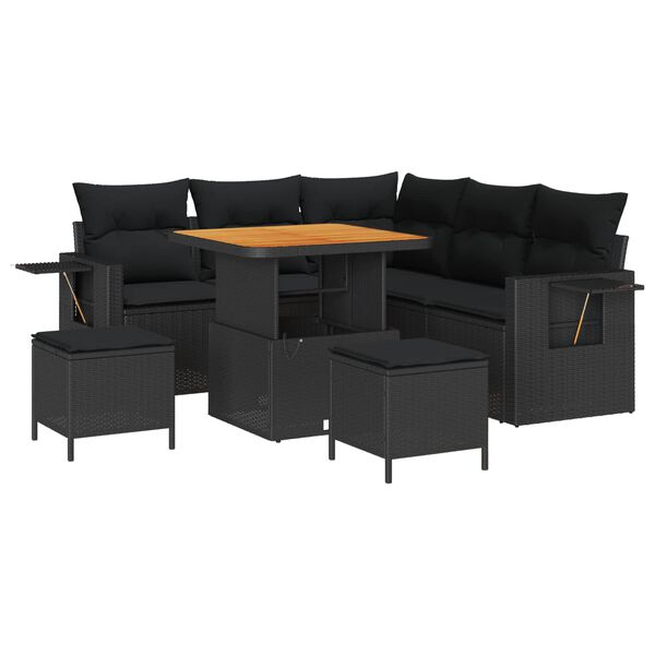 vidaXL Garten-Sofa-Set mit Kissen mit Speicher 8 pcs Schwarz