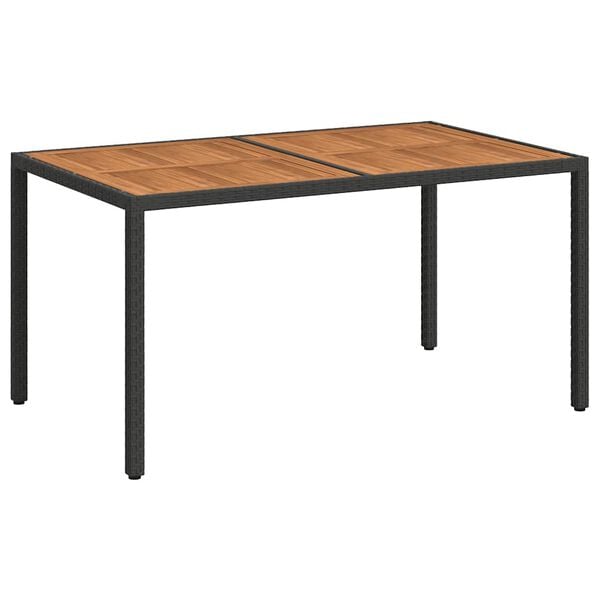 vidaXL Gartentisch 150x90x75 cm Poly Rattan und Akazienholz Schwarz