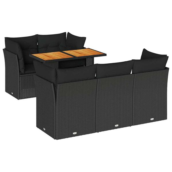 vidaXL 6-tlg. Garten-Sofagarnitur mit Kissen Schwarz Poly Rattan