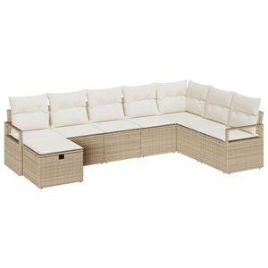 vidaXL Sofa Set mit Kissen mit Speicher Beige und Creme Poly-Rattan