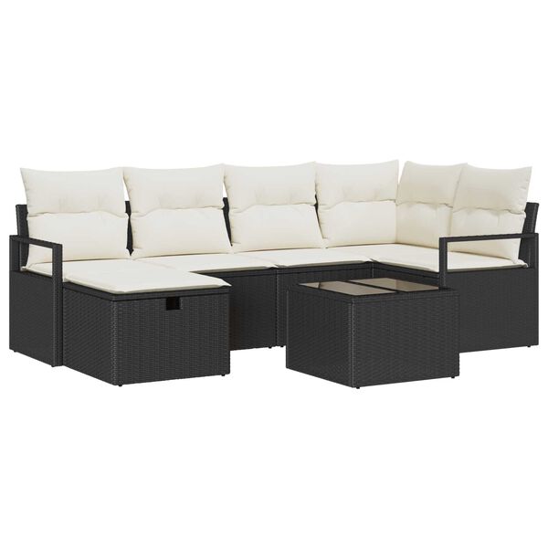 vidaXL Sofa Set mit Kissen 7 pcs Schwarz und Creme Poly-Rattan