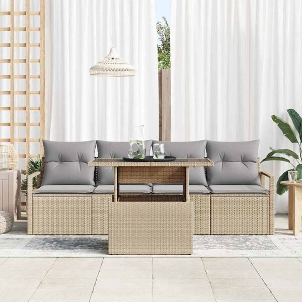 vidaXL Gartensofa-set mit Speicher mit Kissen 5 pcs Beige Poly-Rattan