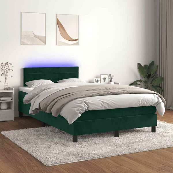 vidaXL Boxspringbett mit Matratze & LED Dunkelgr&uuml;n 120x200 cm Samt